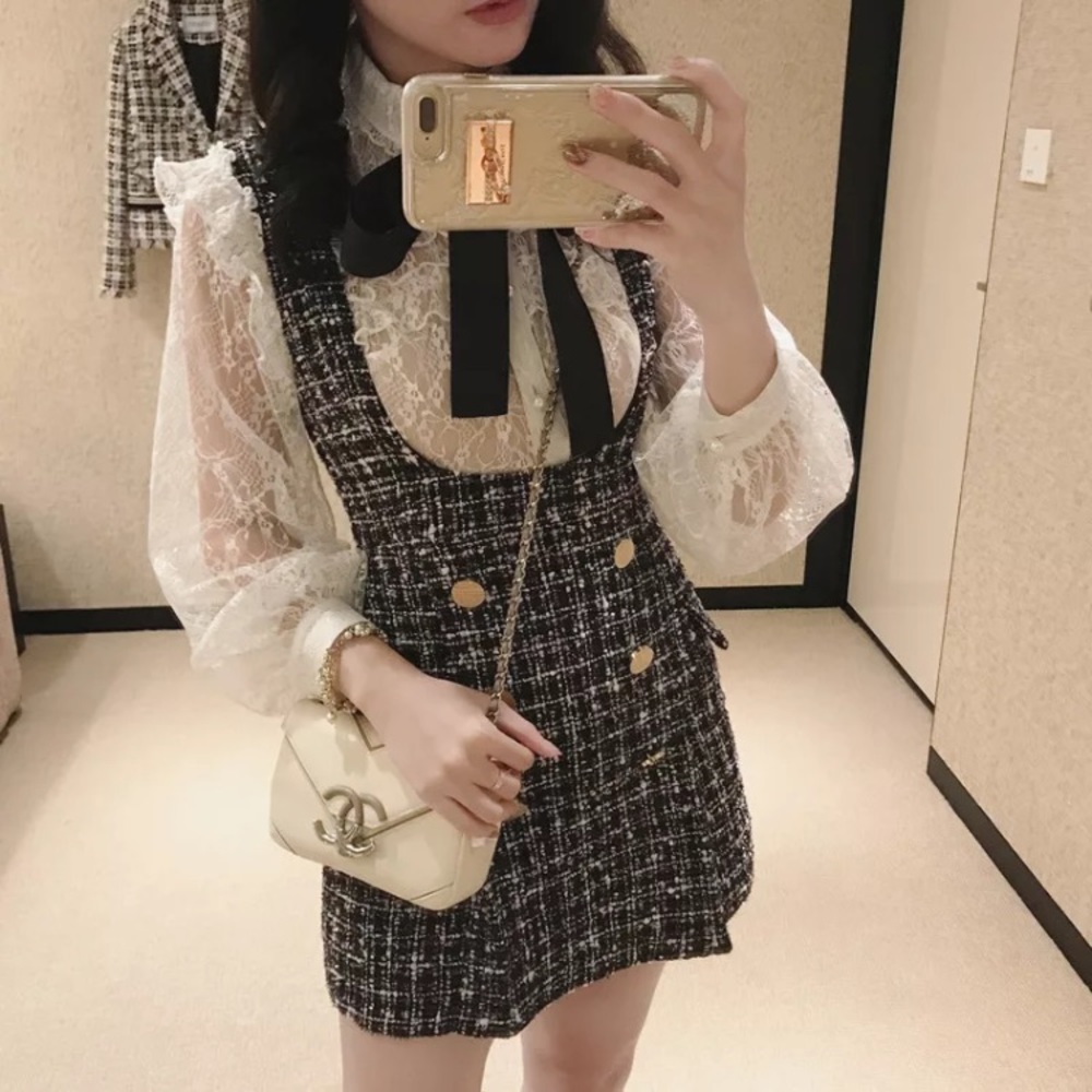 New Preppy Plaid Tweed Spring Dress - Picture 6 of 7